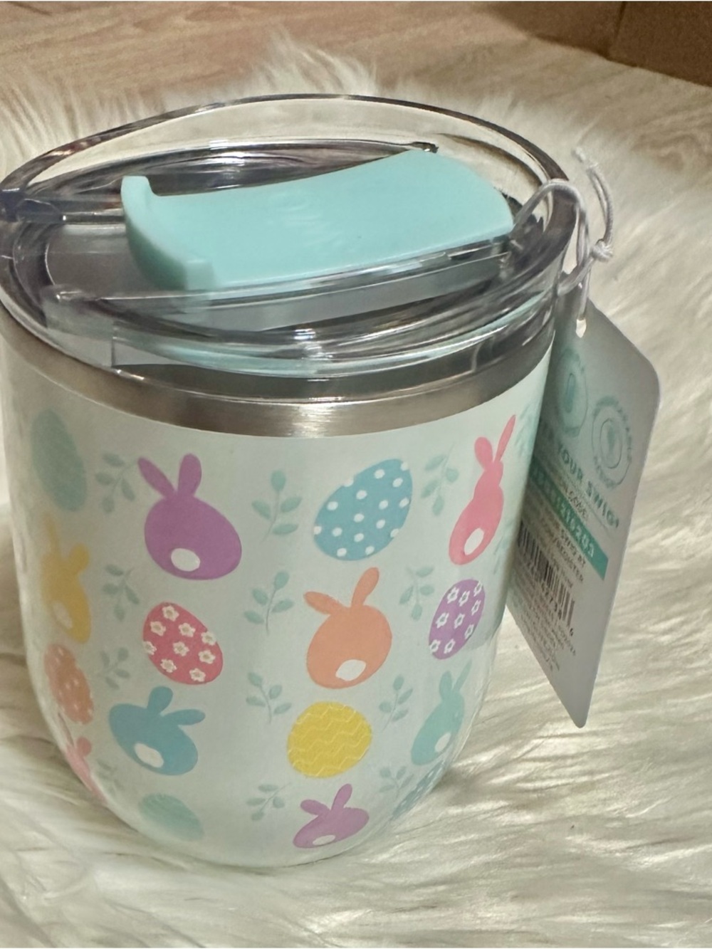 Insulated Pastel Bunny Stemless Wine Tumbler - Mint Lid